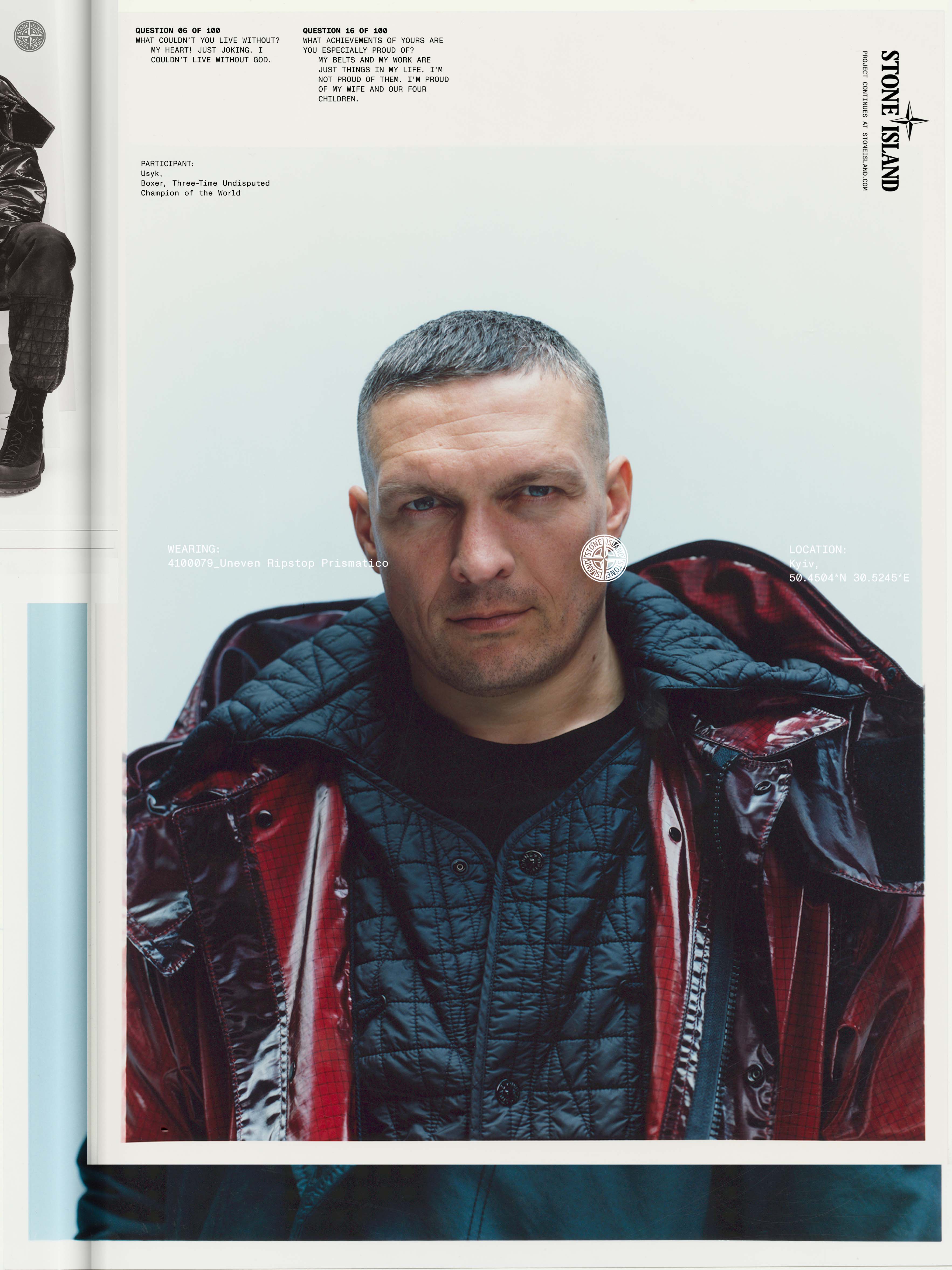 Gros plan d'Oleksandr Usyk pour Stone Island