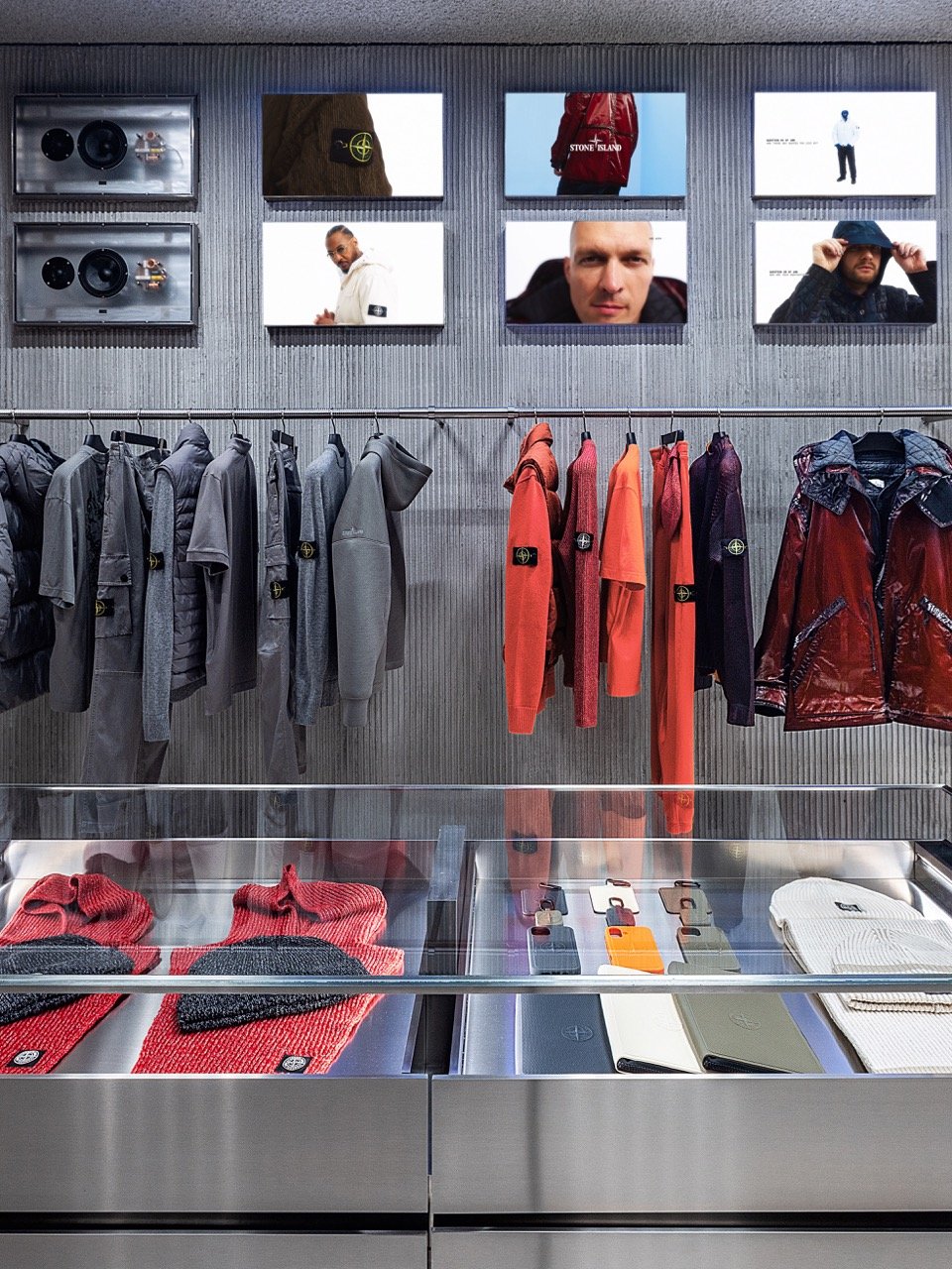 Clothes in Stone Island store at NY
