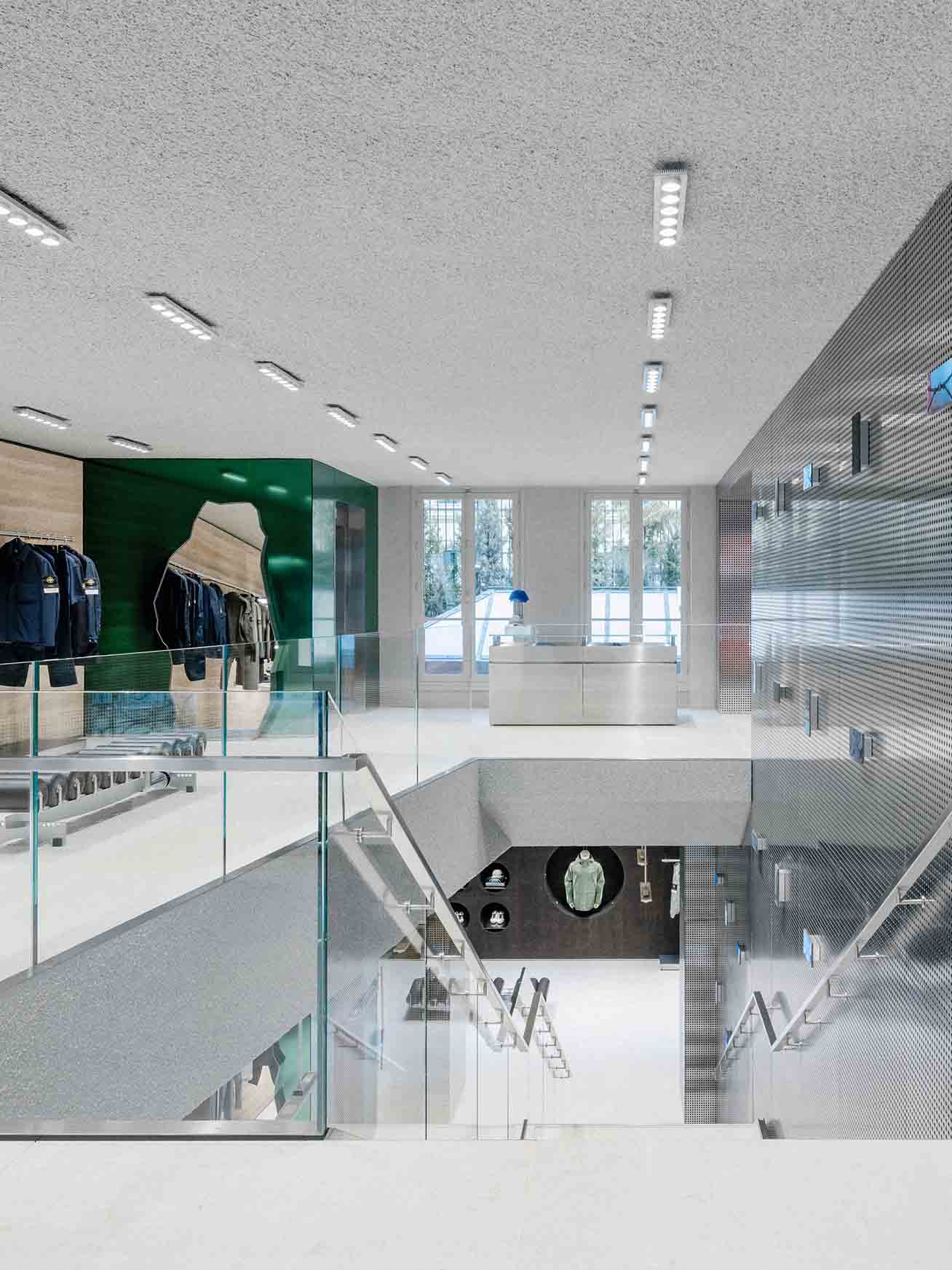 First floor interior of the new Stone Island store in Paris