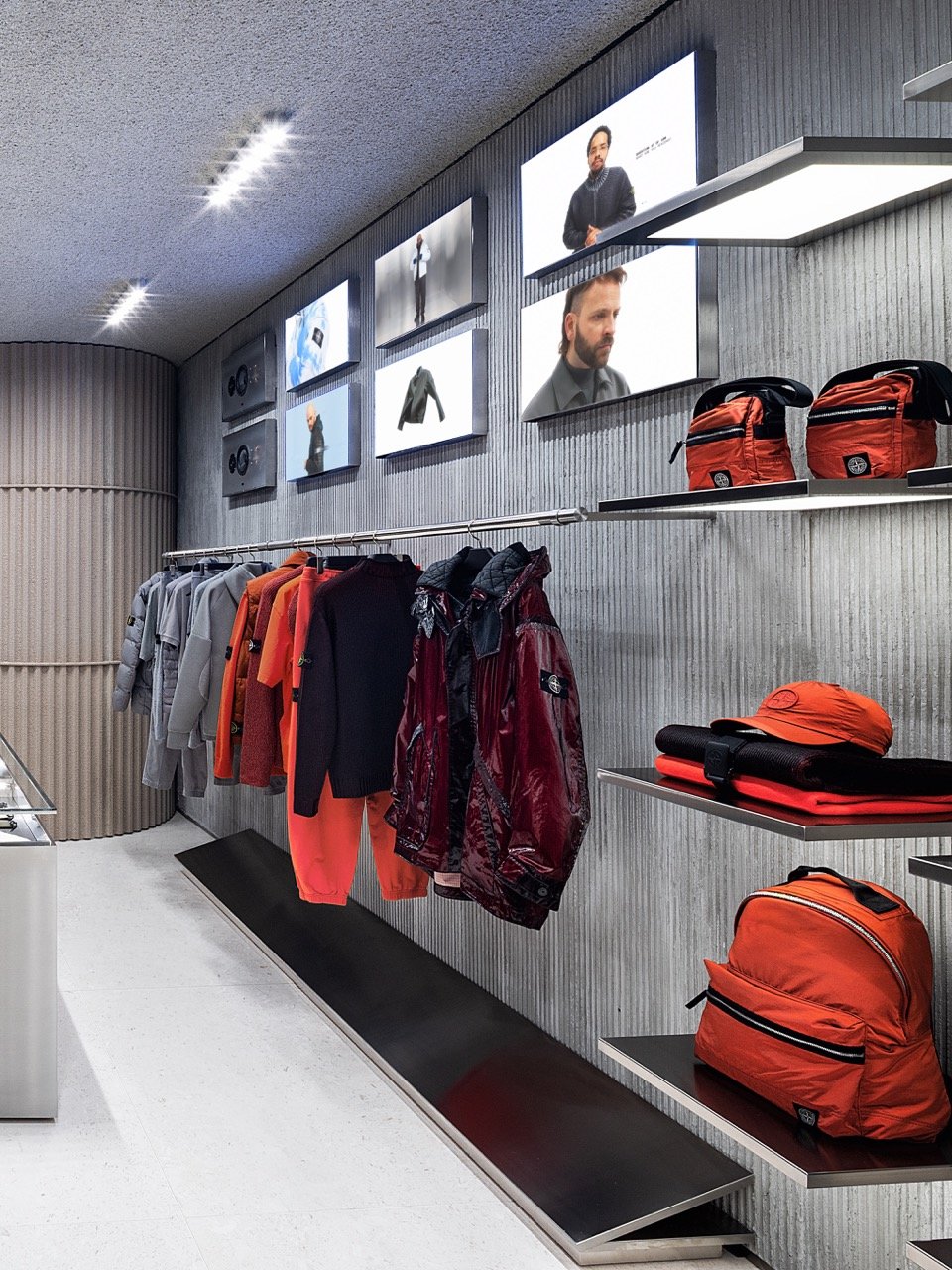 Clothes and accessories of Stone Island store at NY