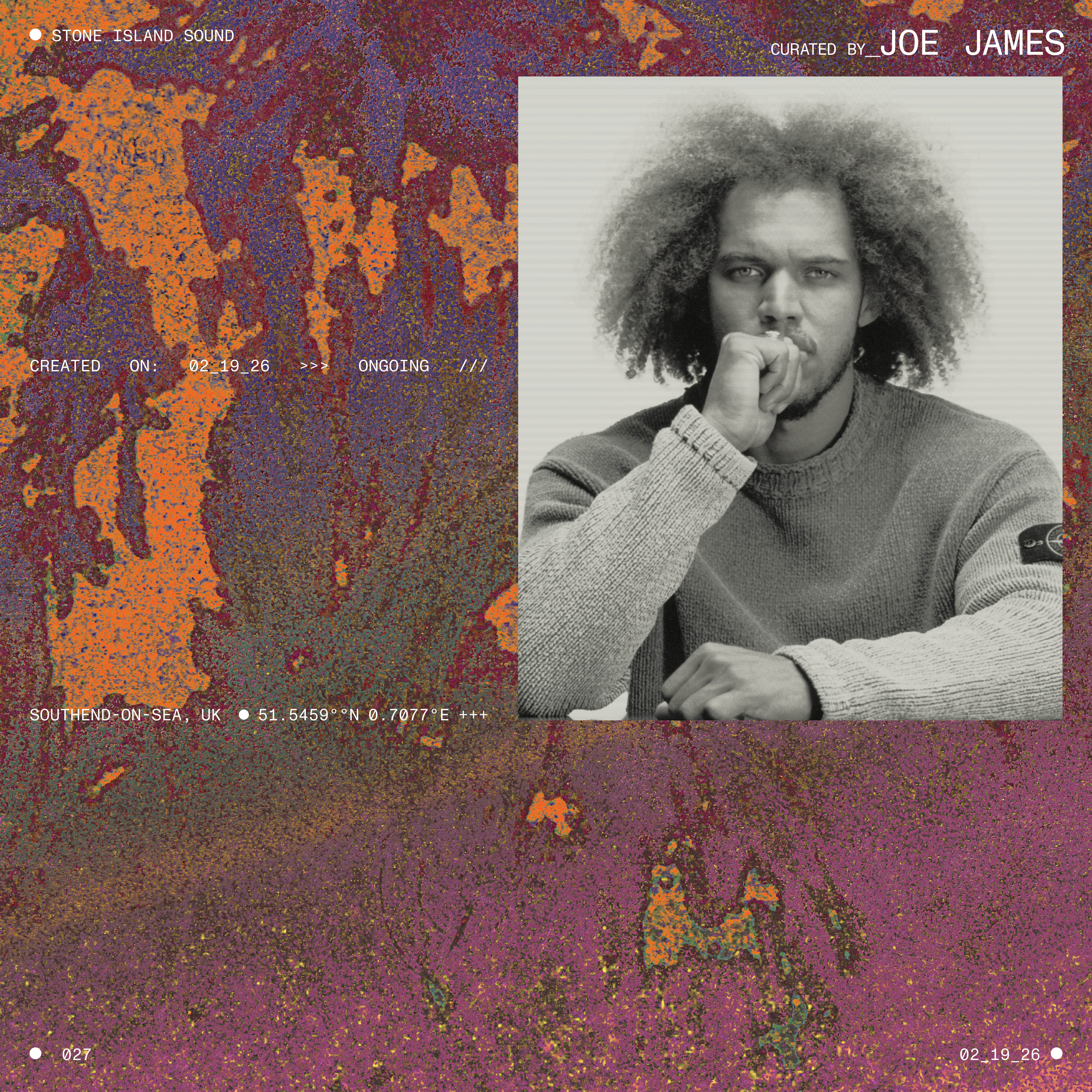 Joe James portrait featured in Stone Island Sound curated playlist artwork